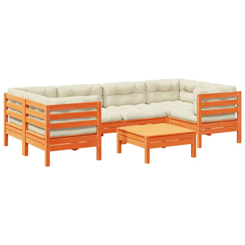 7-delige Loungeset met kussens massief grenenhout wasbruin