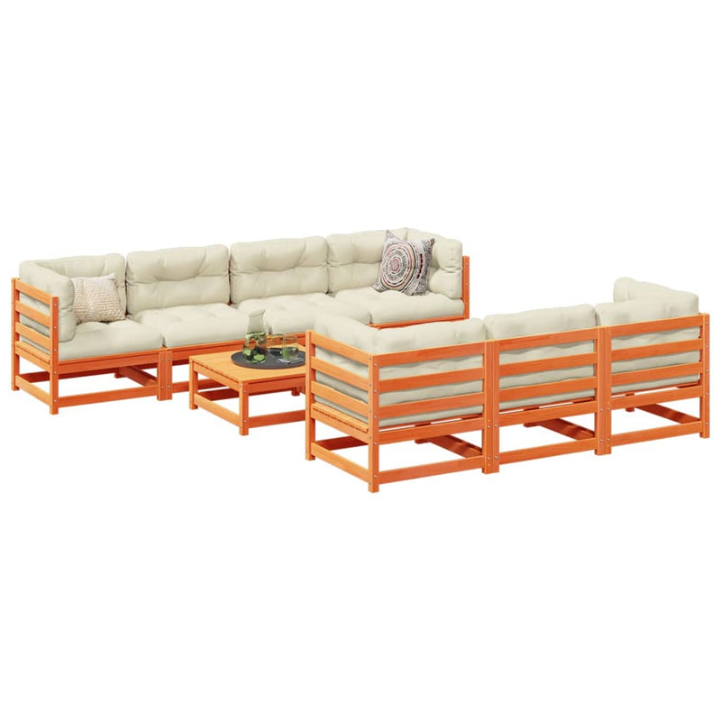 8-delige Loungeset met kussens massief grenenhout wasbruin