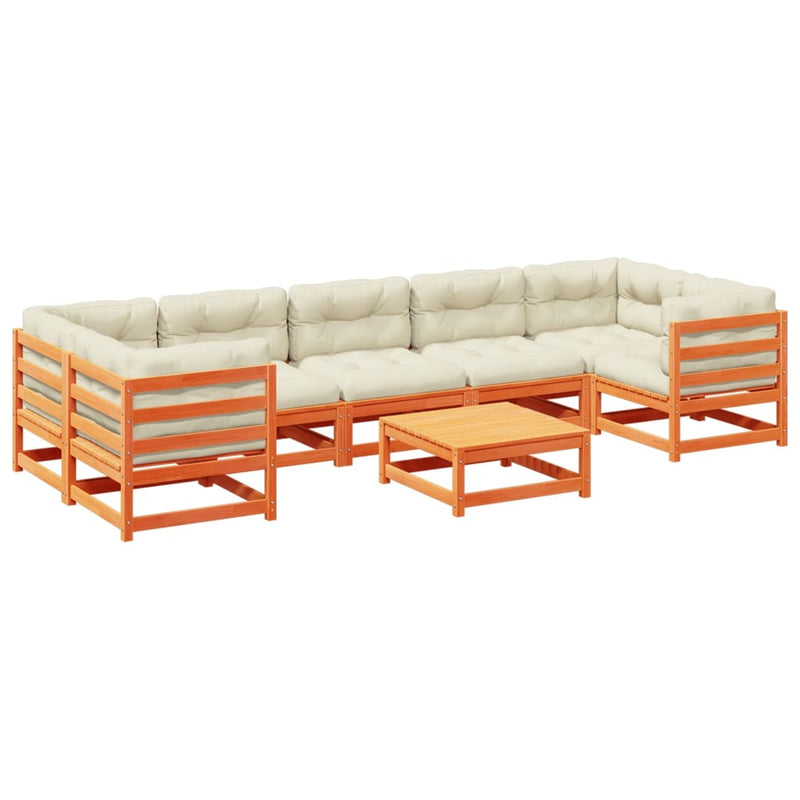 8-delige Loungeset met kussens massief grenenhout wasbruin