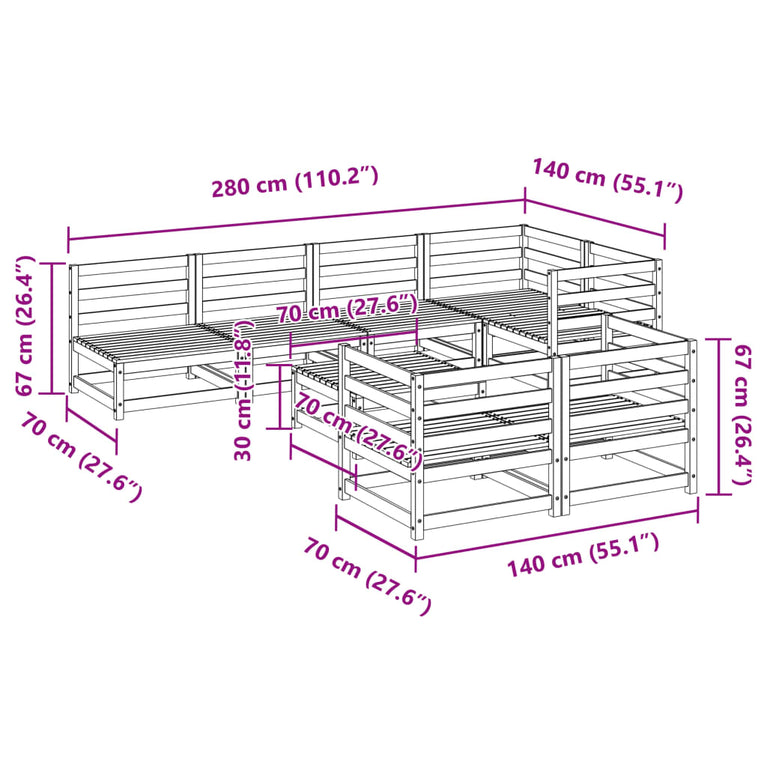 8-delige Loungeset massief grenenhout