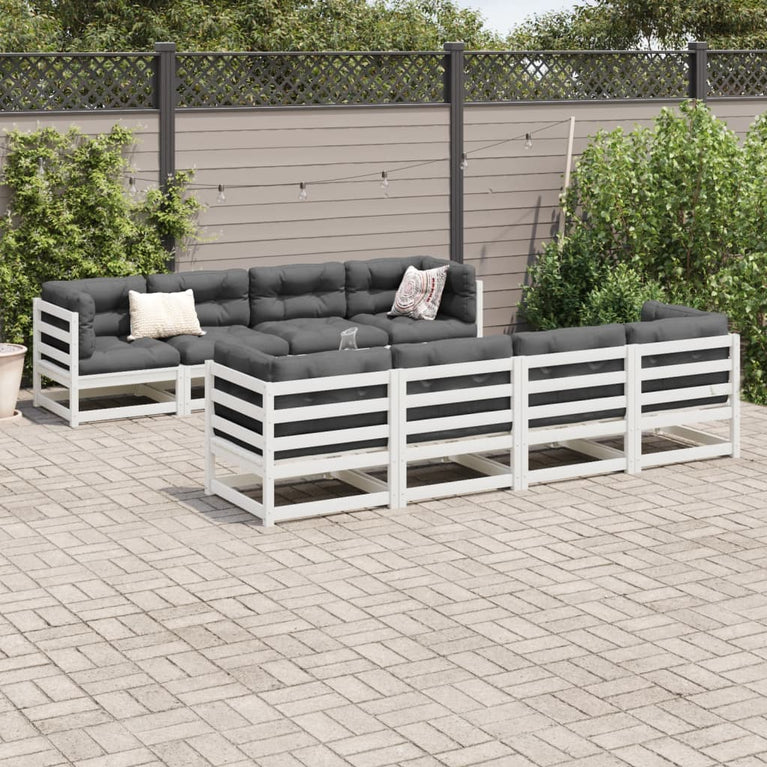 9-delige Loungeset massief grenenhout wit
