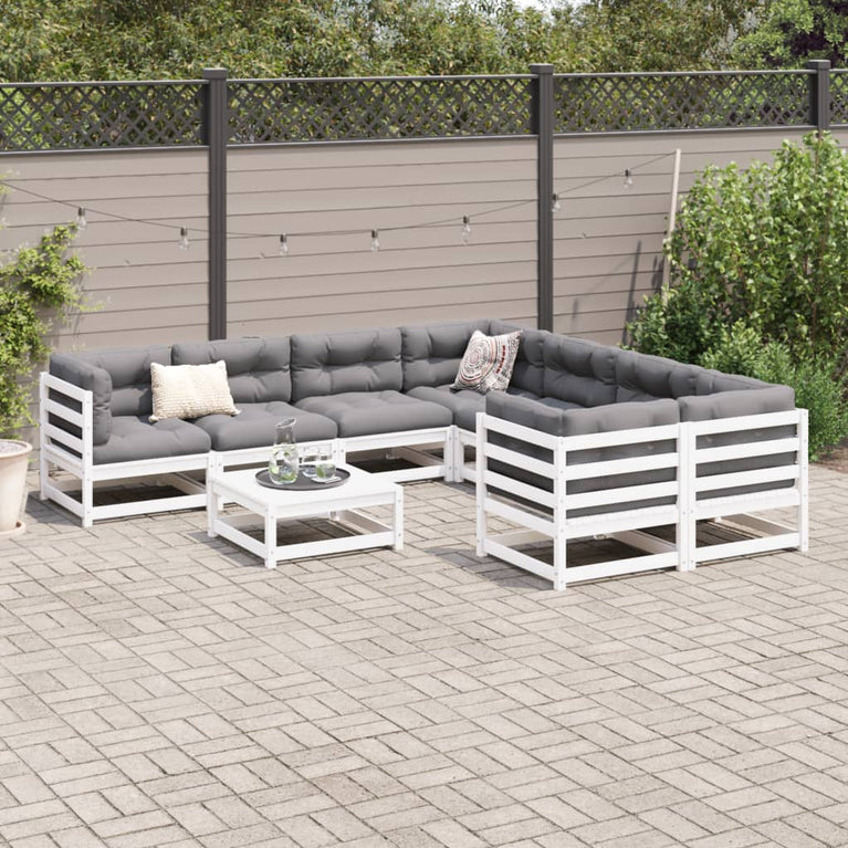 9-delige Loungeset massief grenenhout wit