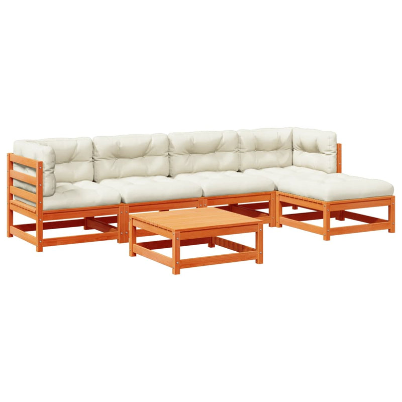 6-delige Loungeset met kussens massief grenenhout wasbruin