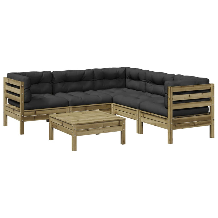 6-delige Loungeset met kussens geïmpregneerd grenenhout