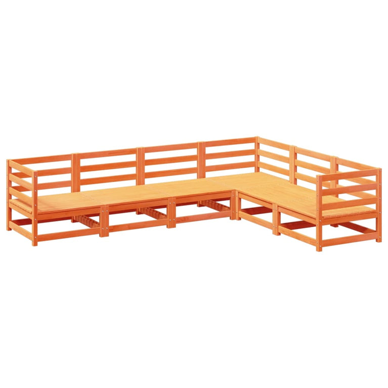 6-delige Loungeset massief grenenhout wasbruin