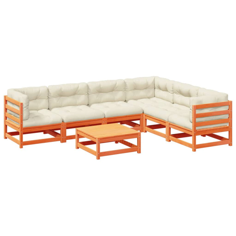 7-delige Loungeset met kussens massief grenenhout wasbruin