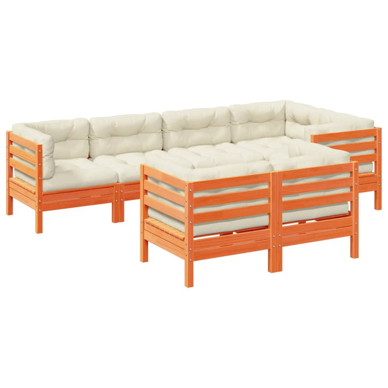 7-delige Loungeset met kussens massief grenenhout wasbruin