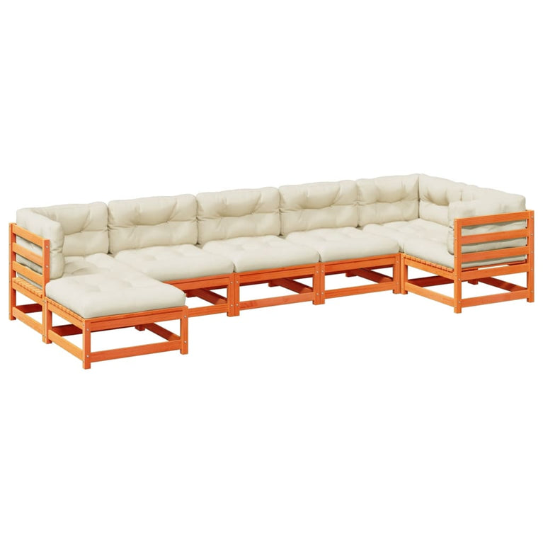 7-delige Loungeset met kussens massief grenenhout wasbruin