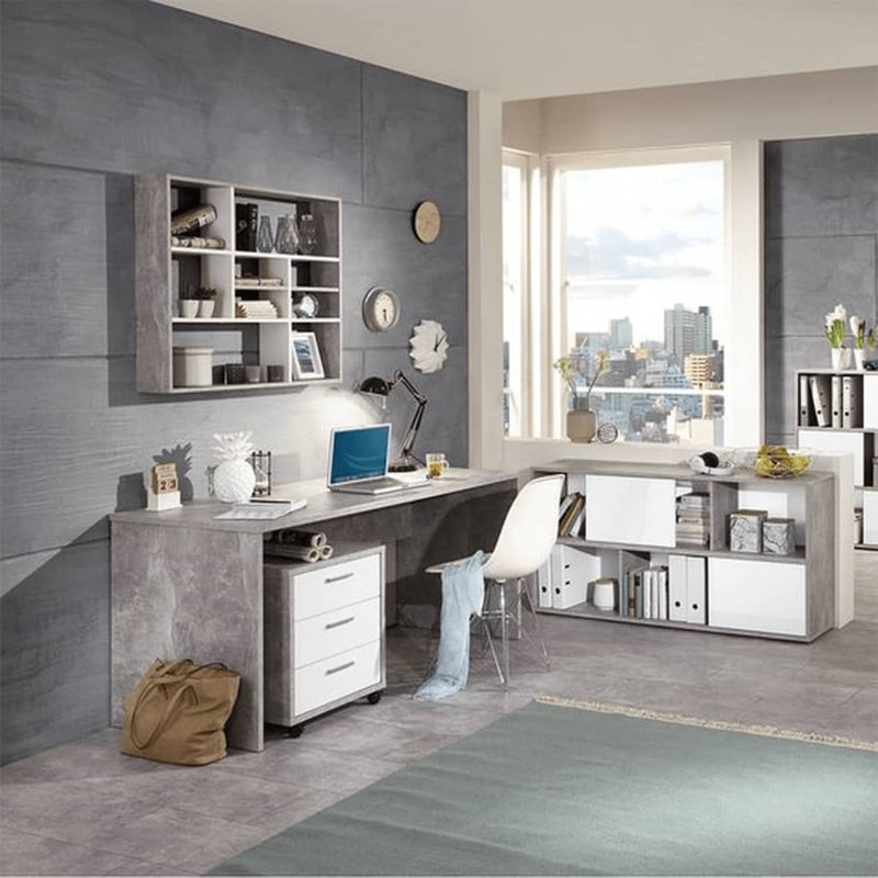 FMD Wandschap met 9 vakken betongrijs