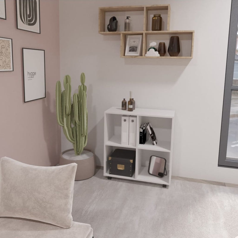 FMD Kast op zwenkwielen met 4 vakken wit