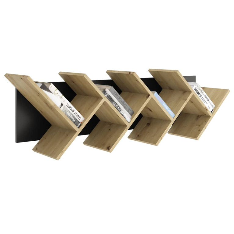 FMD Boekenplank zwevend geometrisch eikenkleurig en zwart MeubelReus