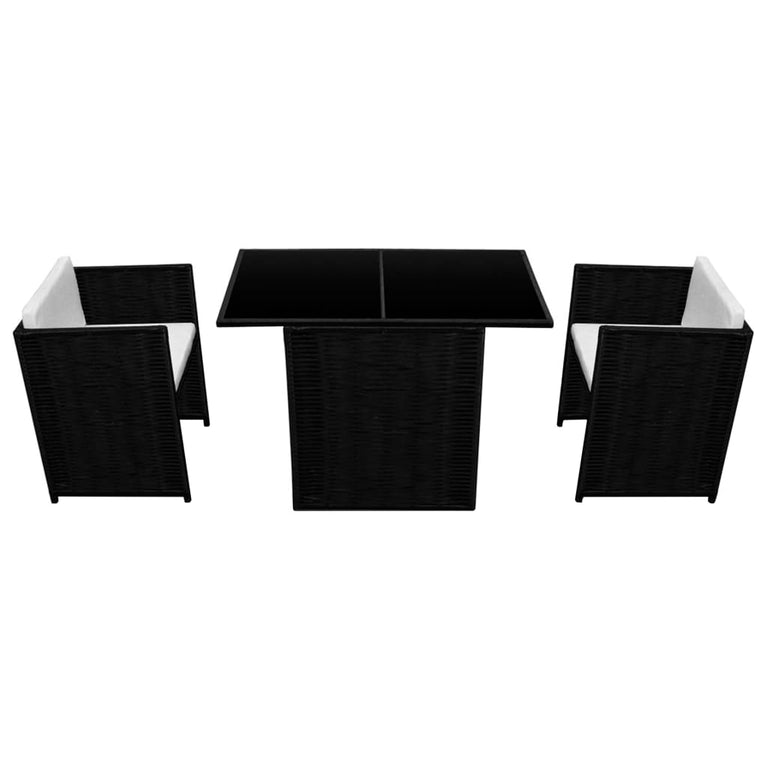 3-delige Bistroset met kussens poly rattan zwart MeubelReus