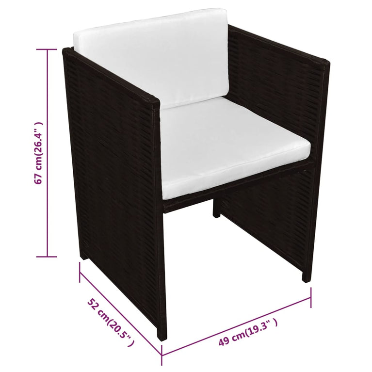 3-delige Bistroset met kussens poly rattan bruin MeubelReus