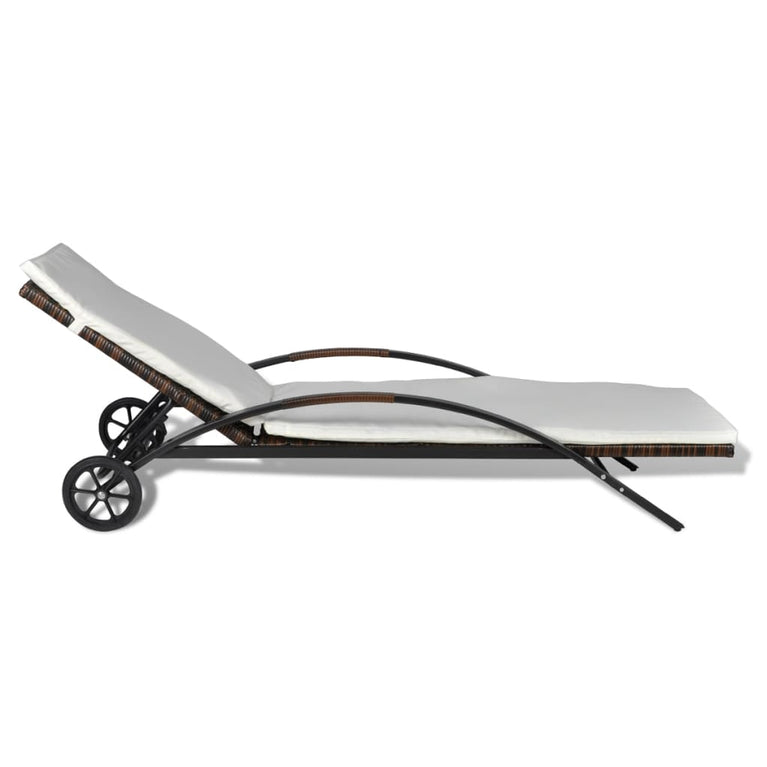 Ligbed met kussen en wieltjes poly rattan bruin MeubelReus