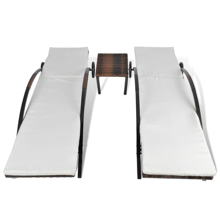 Ligbedden met tafel poly rattan bruin MeubelReus