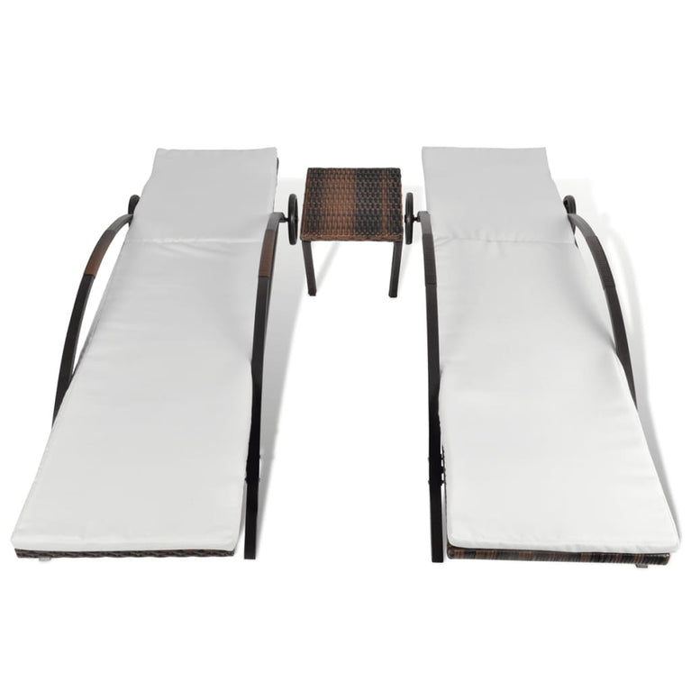 Ligbedden met tafel poly rattan bruin MeubelReus
