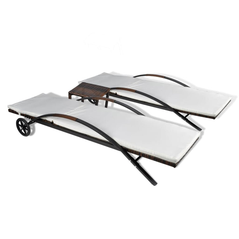 Ligbedden met tafel poly rattan bruin MeubelReus