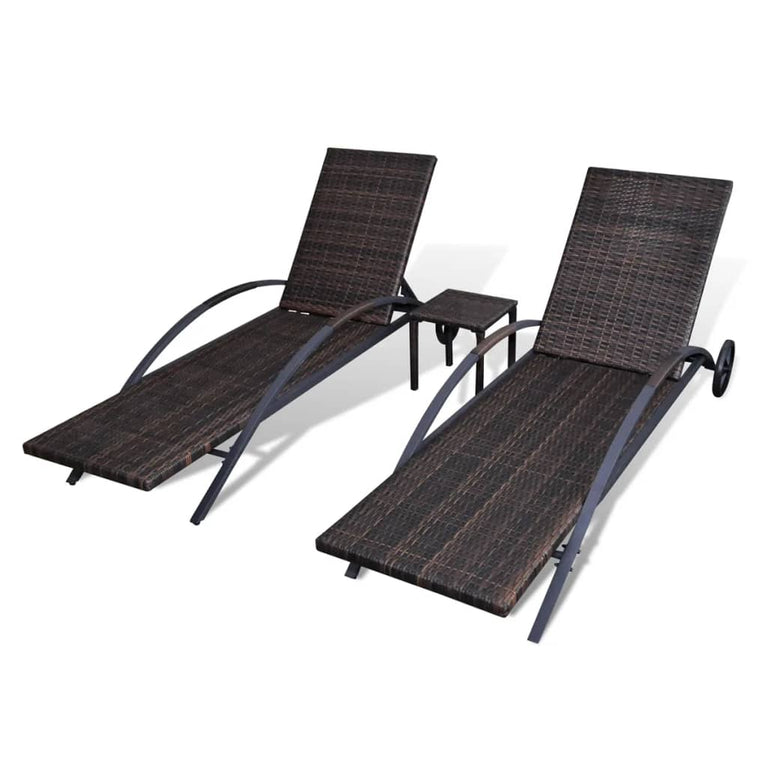 Ligbedden met tafel poly rattan bruin MeubelReus
