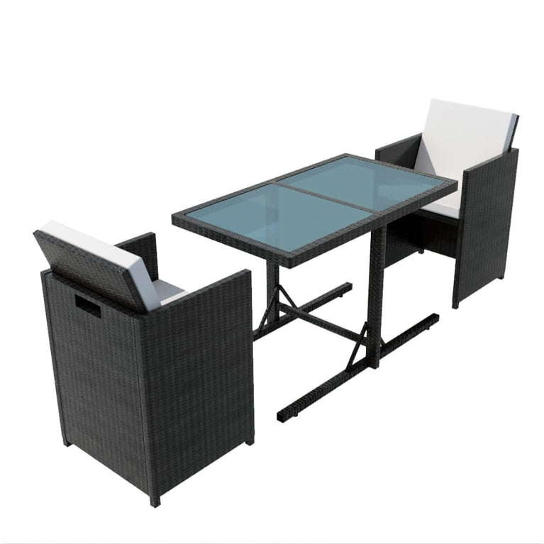 3-delige Bistroset met kussens poly rattan zwart MeubelReus