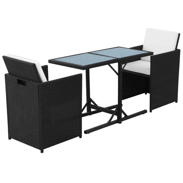 3-delige Bistroset met kussens poly rattan zwart MeubelReus