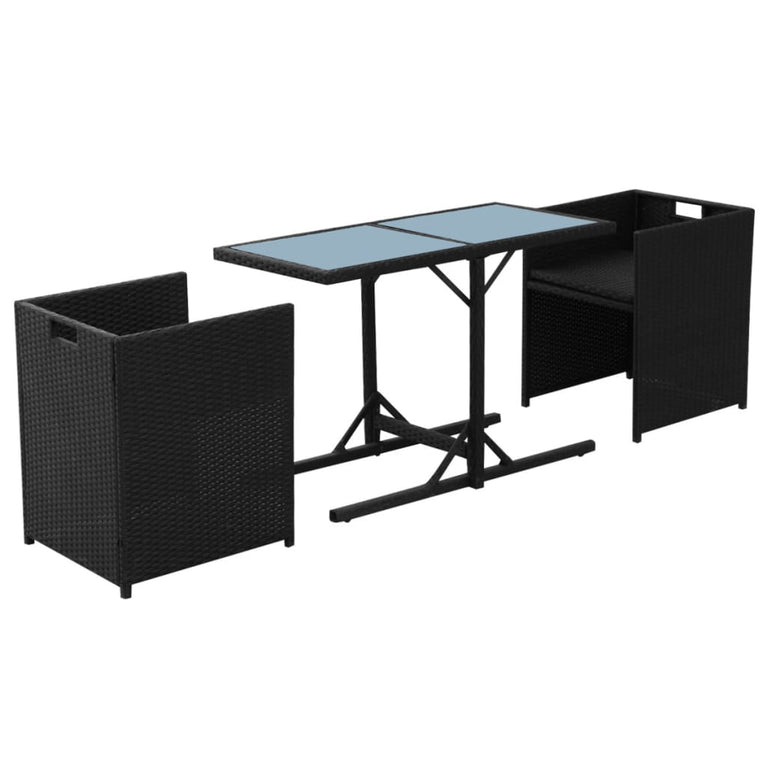 3-delige Bistroset met kussens poly rattan zwart MeubelReus