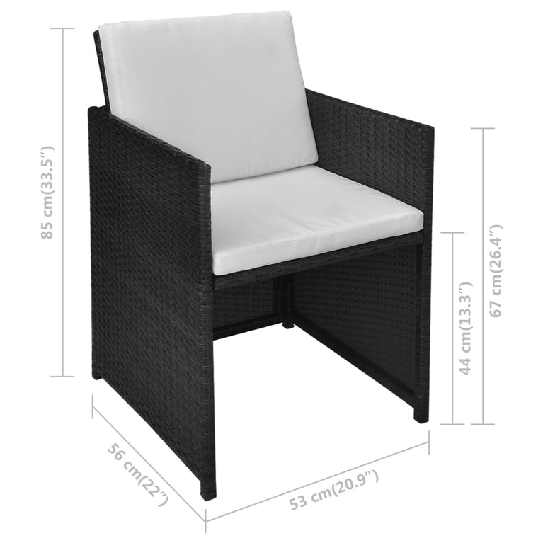 3-delige Bistroset met kussens poly rattan zwart MeubelReus