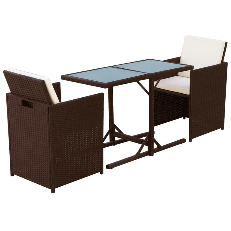 3-delige Bistroset met kussens poly rattan bruin MeubelReus