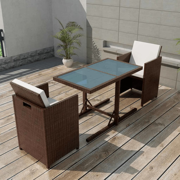 3-delige Bistroset met kussens poly rattan bruin MeubelReus