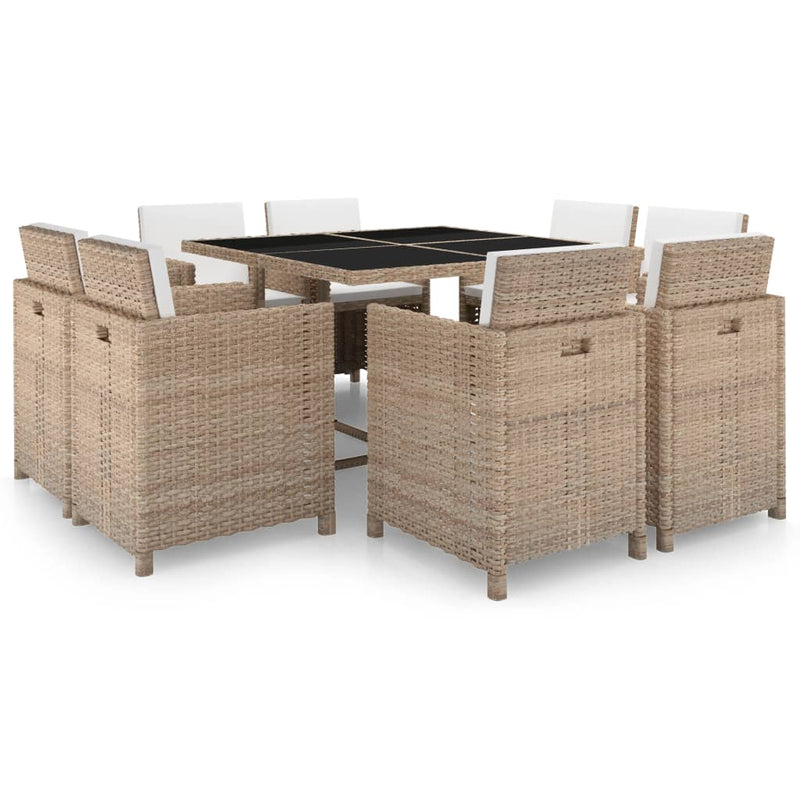 9-delige Tuinset met kussens poly rattan beige MeubelReus