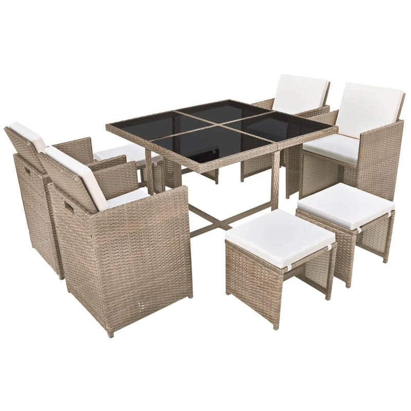 9-delige Tuinset met kussens poly rattan beige MeubelReus