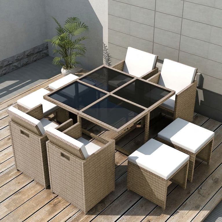 9-delige Tuinset met kussens poly rattan beige MeubelReus