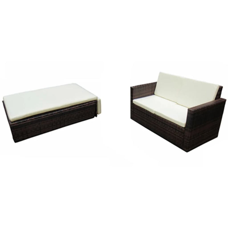 2-delige Loungeset met kussens poly rattan bruin MeubelReus