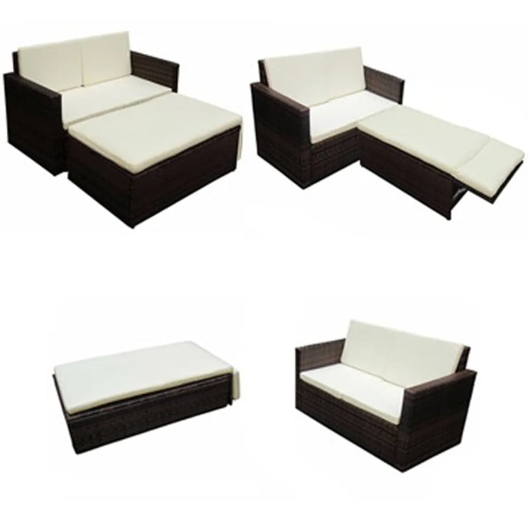 2-delige Loungeset met kussens poly rattan bruin MeubelReus