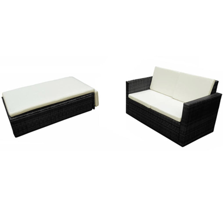 2-delige Loungeset met kussens poly rattan zwart MeubelReus