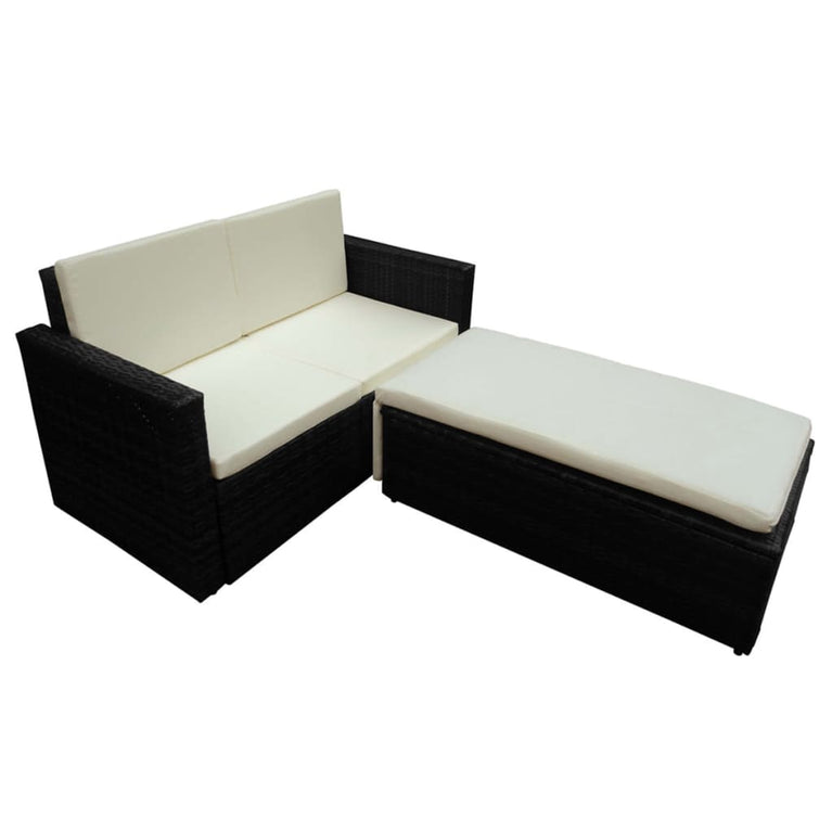 2-delige Loungeset met kussens poly rattan zwart MeubelReus
