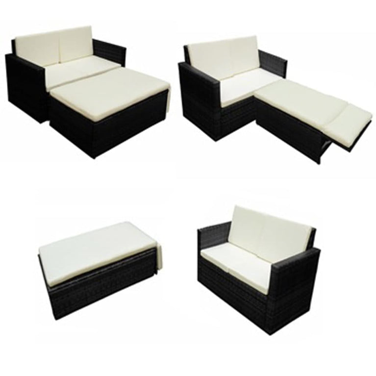 2-delige Loungeset met kussens poly rattan zwart MeubelReus