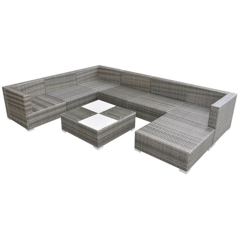 8-delige Loungeset met kussens poly rattan grijs MeubelReus