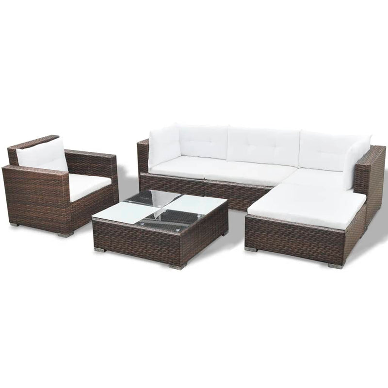 6-delige Loungeset met kussens poly rattan bruin MeubelReus