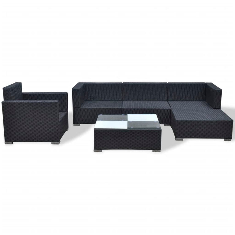 6-delige Loungeset met kussens poly rattan zwart MeubelReus