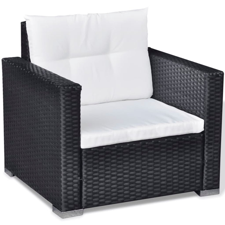 6-delige Loungeset met kussens poly rattan zwart MeubelReus