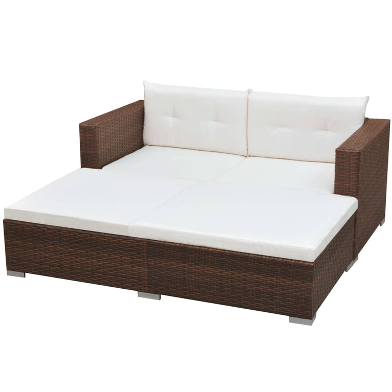 3-delige Loungeset met kussens poly rattan bruin MeubelReus
