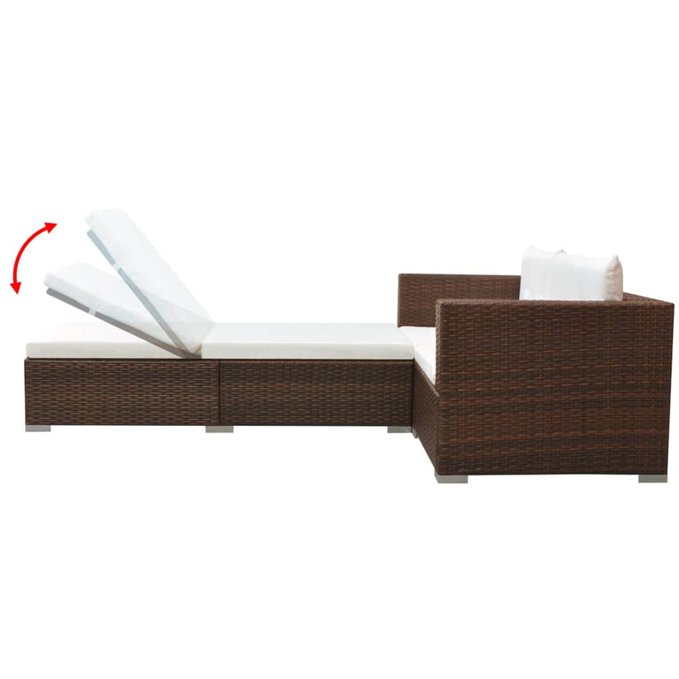 3-delige Loungeset met kussens poly rattan bruin MeubelReus