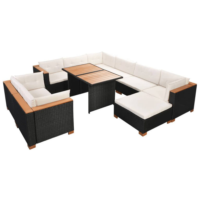 10-delige Loungeset met kussens poly rattan zwart MeubelReus