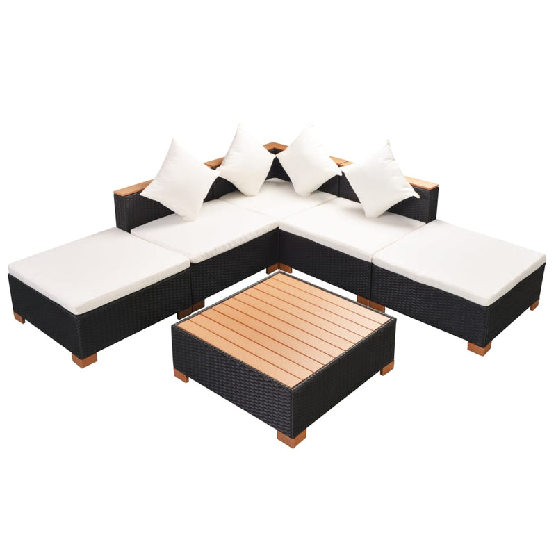 6-delige Loungeset met kussens poly rattan zwart MeubelReus