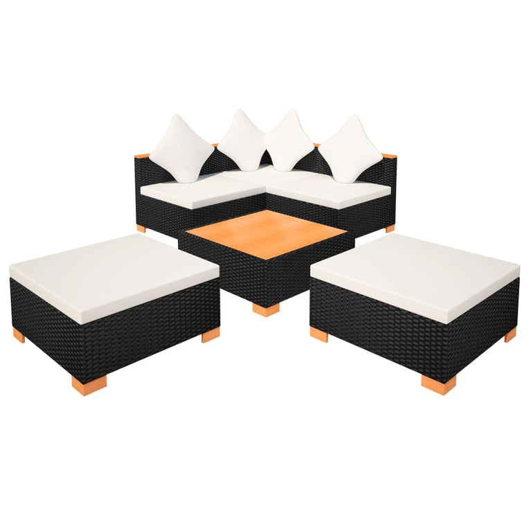 6-delige Loungeset met kussens poly rattan zwart MeubelReus
