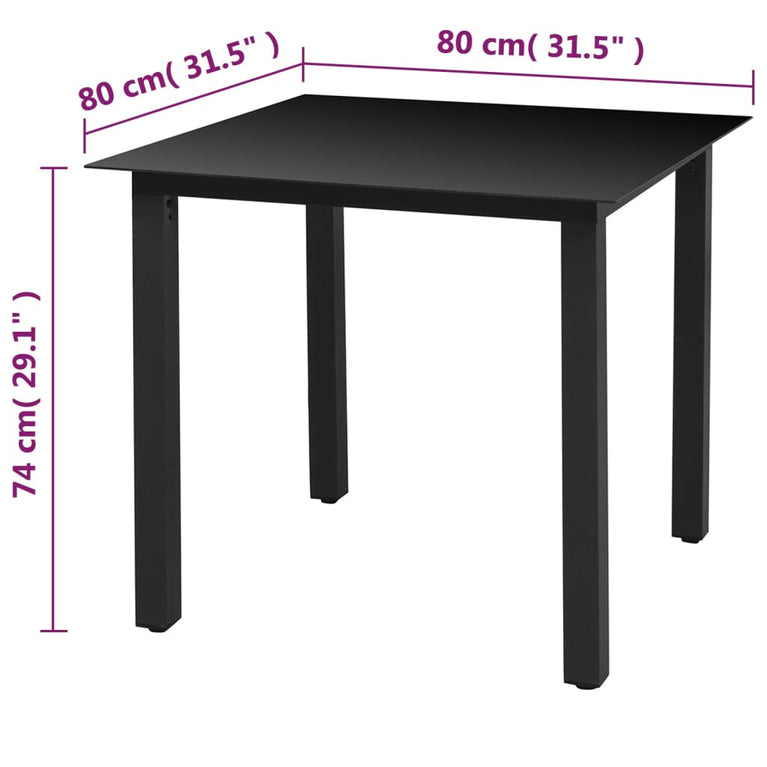 Tuintafel 80x80x74 cm aluminium en glas zwart MeubelReus
