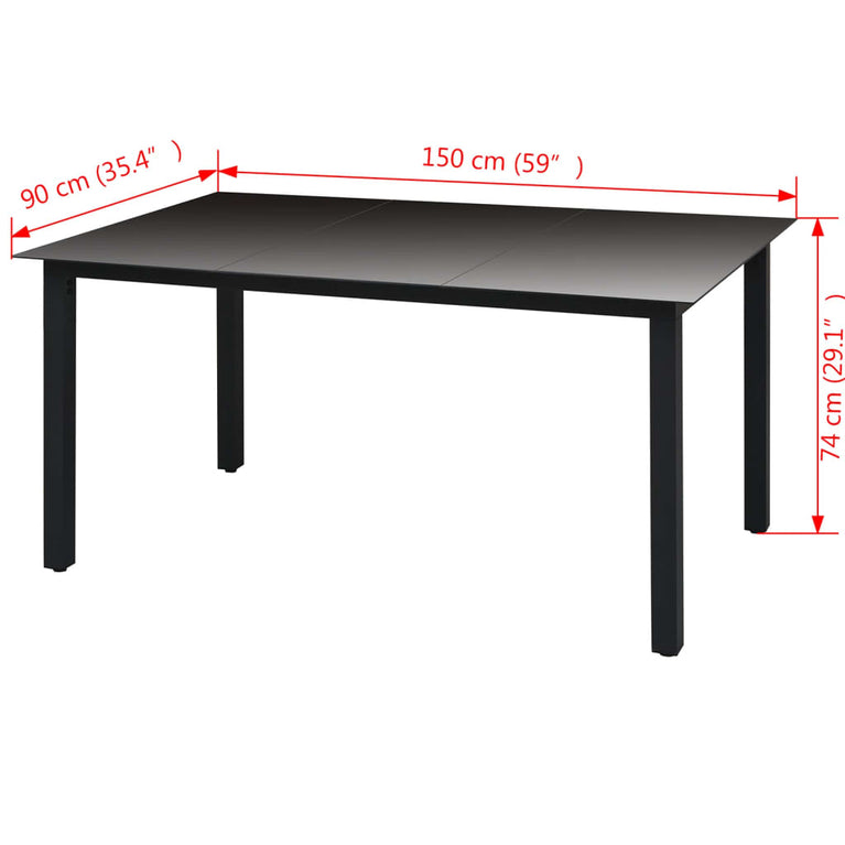 Tuintafel 150x90x74 cm aluminium en glas zwart MeubelReus