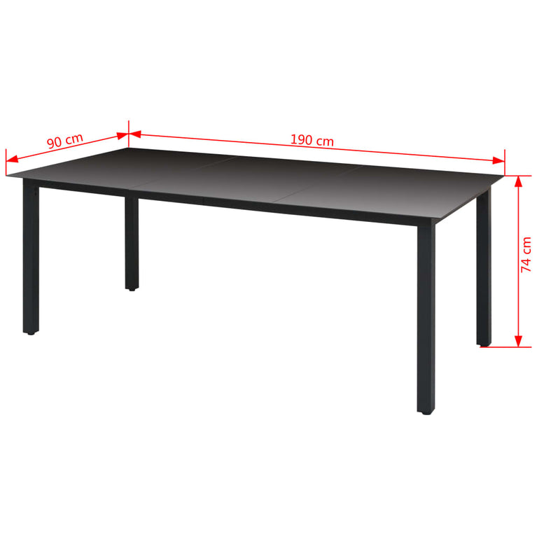 Tuintafel 190x90x74 cm aluminium en glas zwart MeubelReus