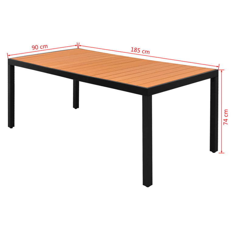 Tuintafel 185x90x74 cm aluminium en HKC bruin MeubelReus