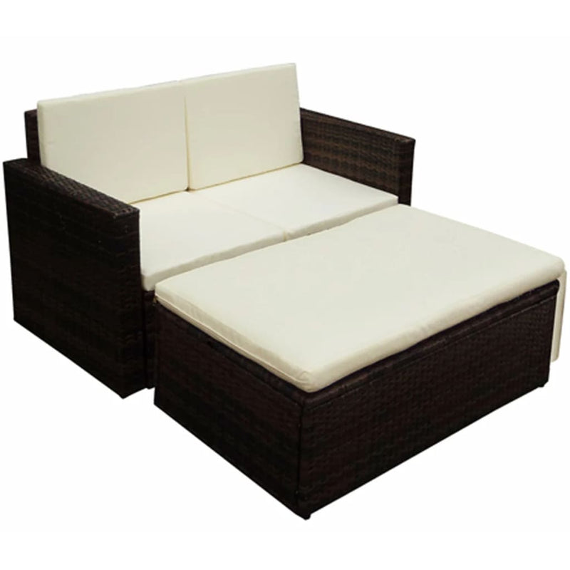2-delige Loungeset met kussens poly rattan bruin MeubelReus